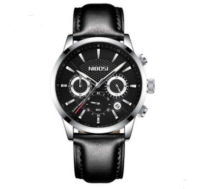 Stylish Men's Black Gold Steel Sports Watch with 3 Eyes